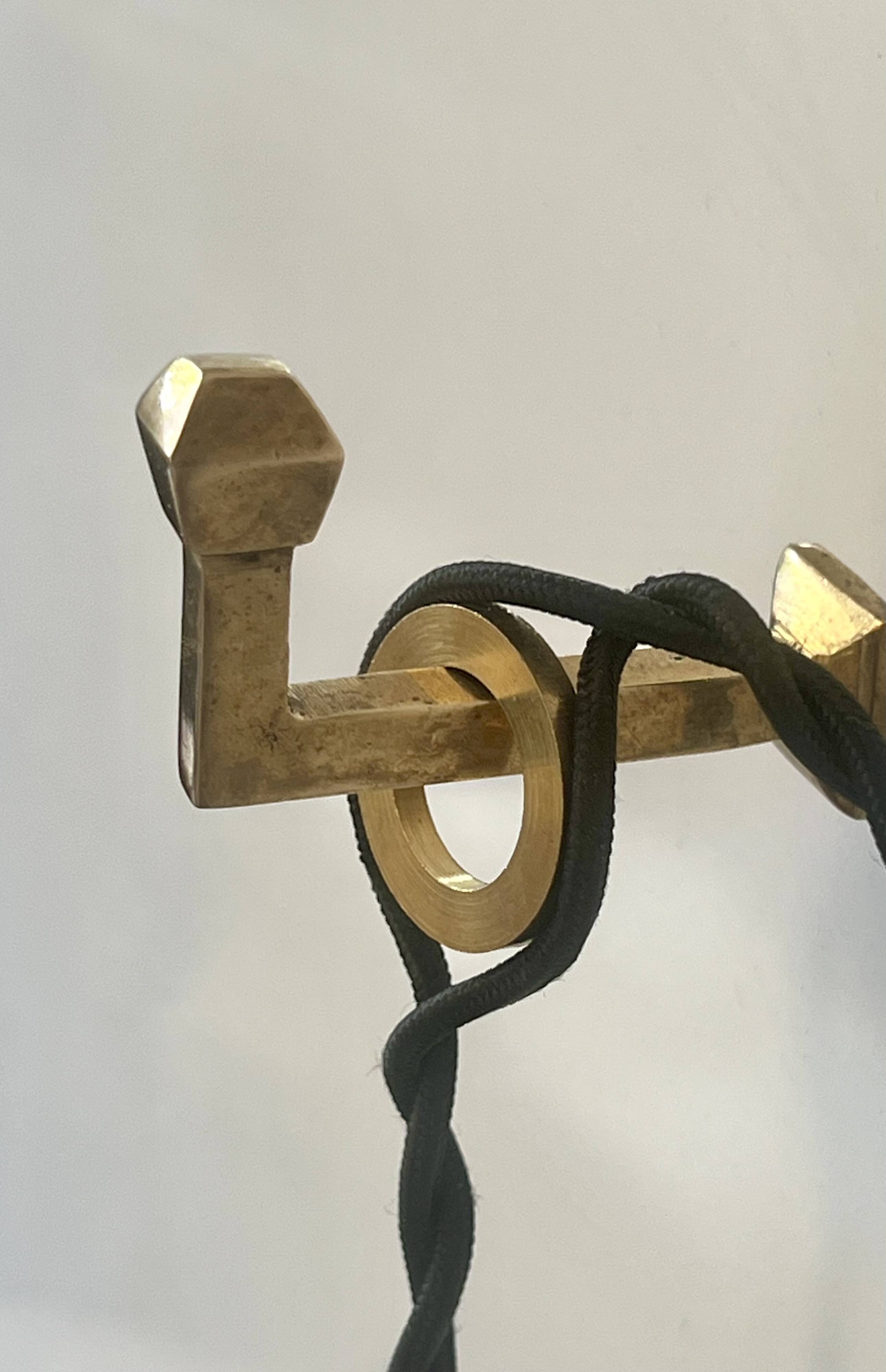 Industrial Holophane glass portable lamp with brass hook