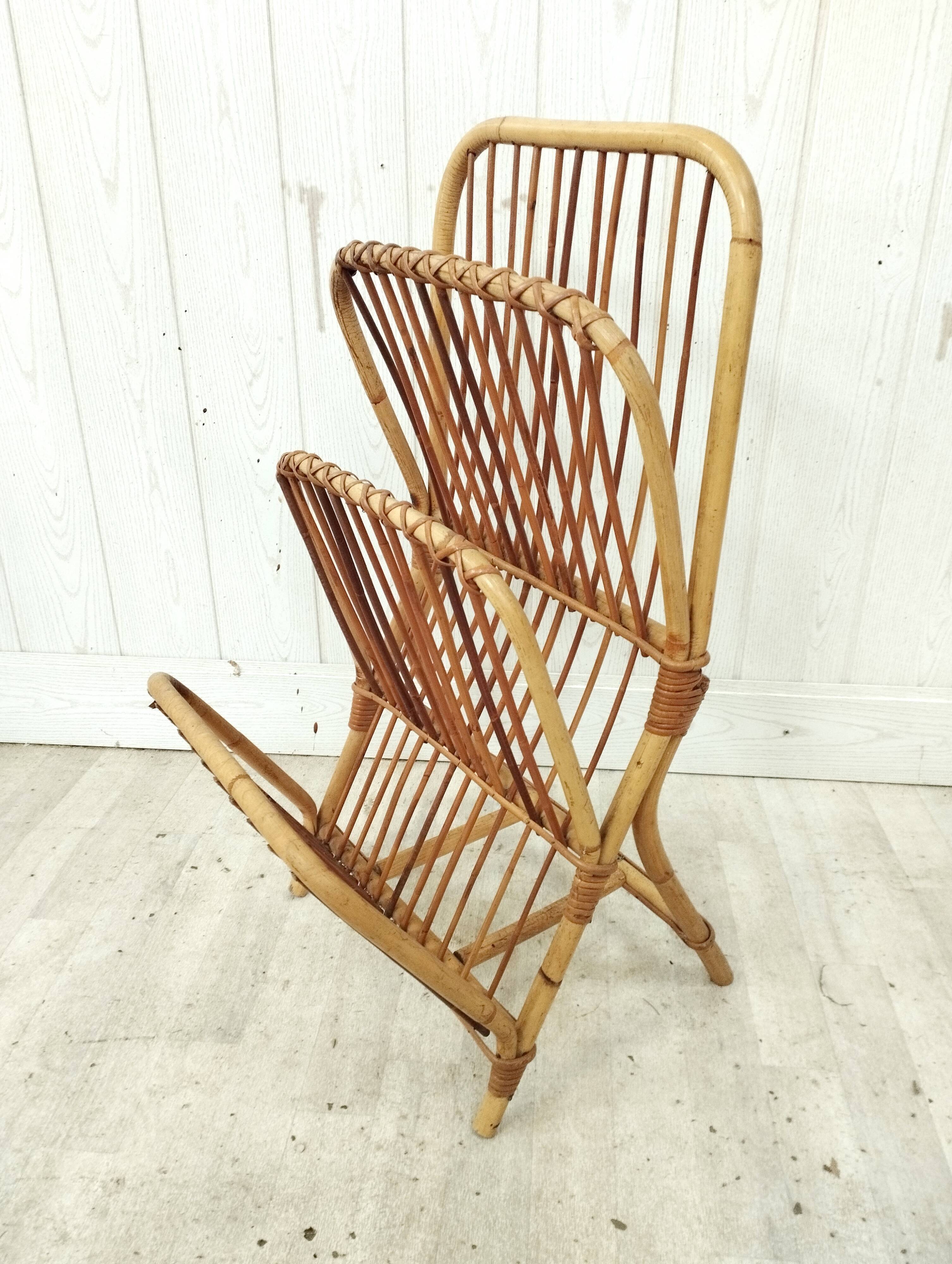 Vintage rattan magazine holder