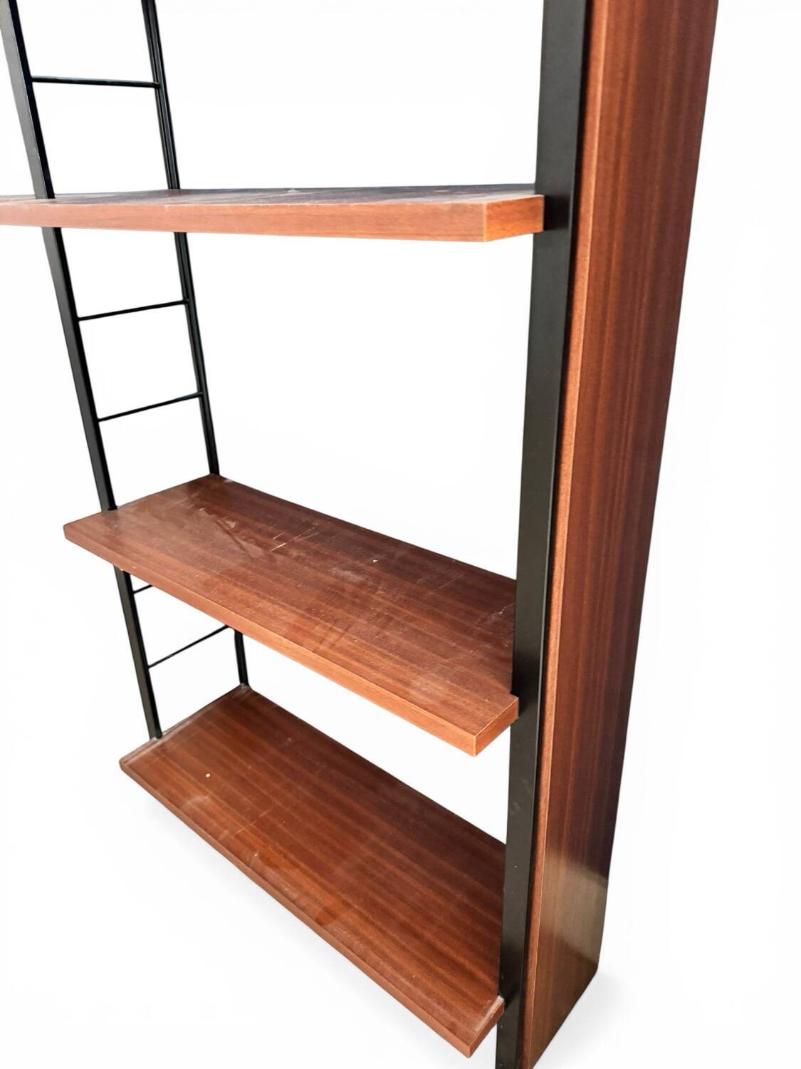Scandinavian modular library shelves - lacquered mahogany metal 1970