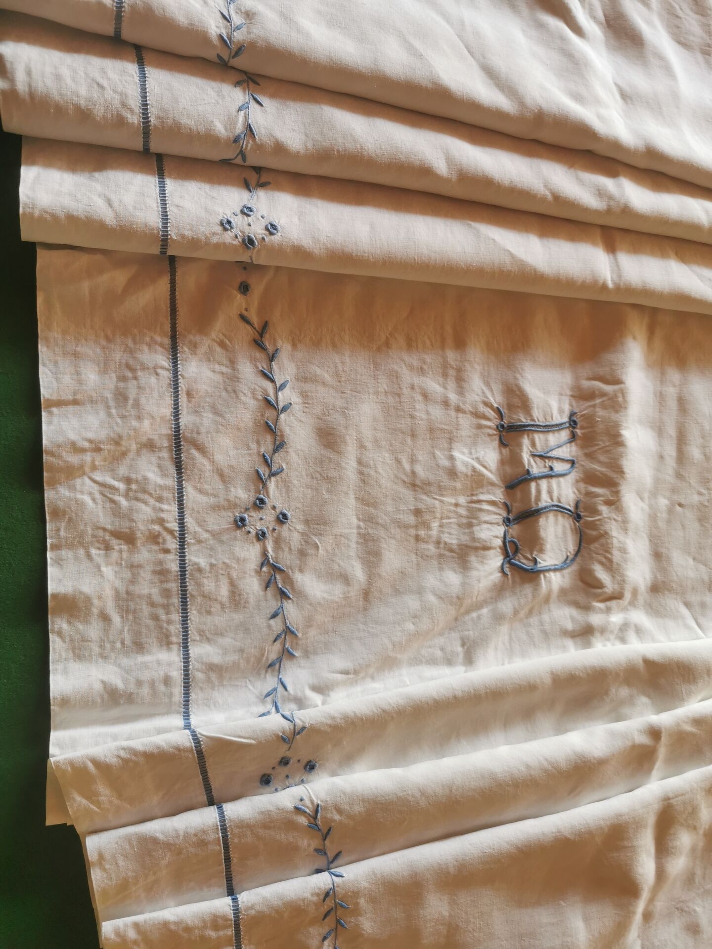 Drap ancien en lin monogrammé 3,20x2,30 m