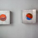 Pair of space-age wall lights, "fusing" glass, Germany, 1970