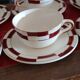 10 vintage coffee cups and 9 saucers, Salins earthenware, 1950