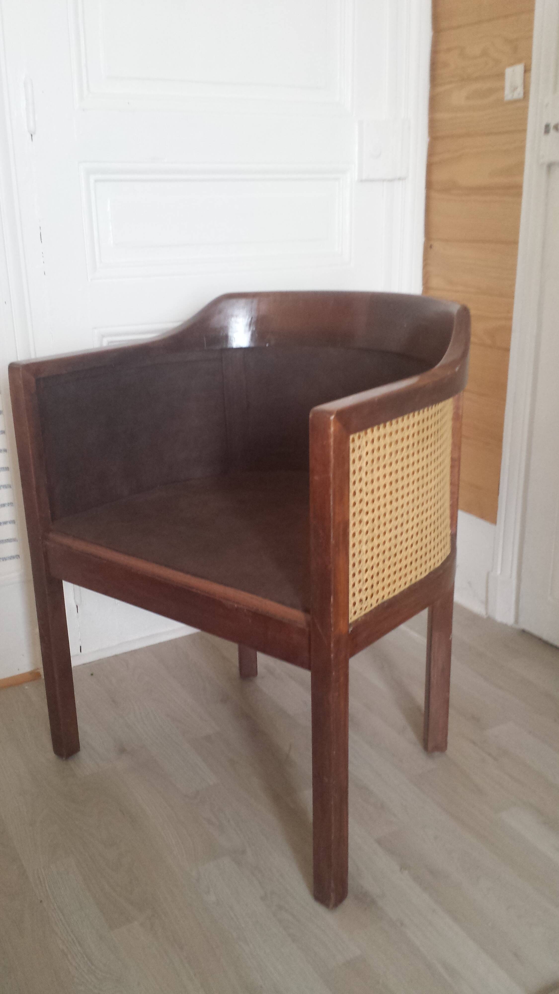 Art Deco style armchairs, wood and cane