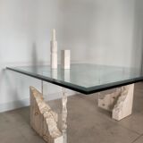Travertine and glass coffee table