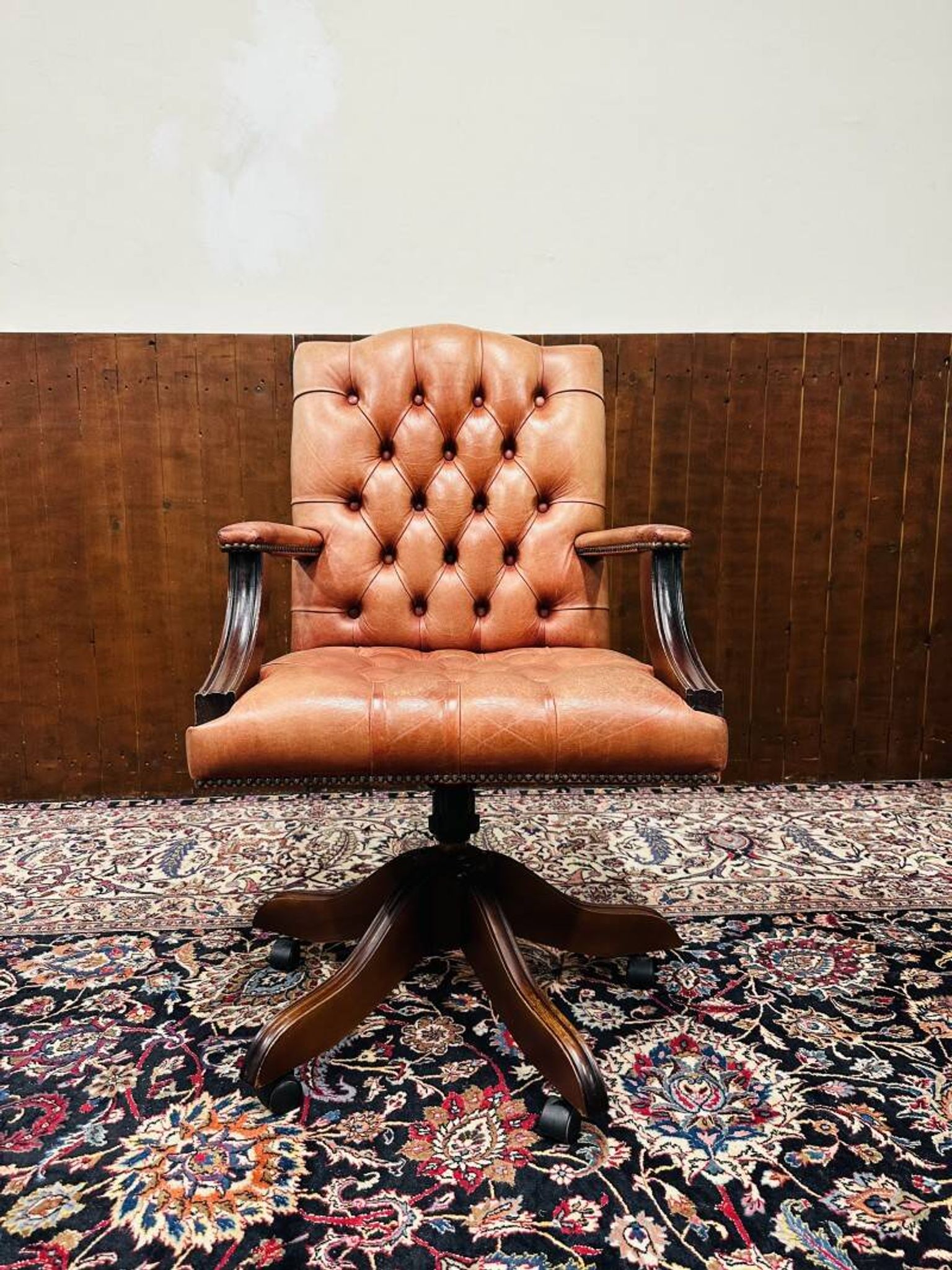 English Chesterfield Salmon color President Chair Office chair