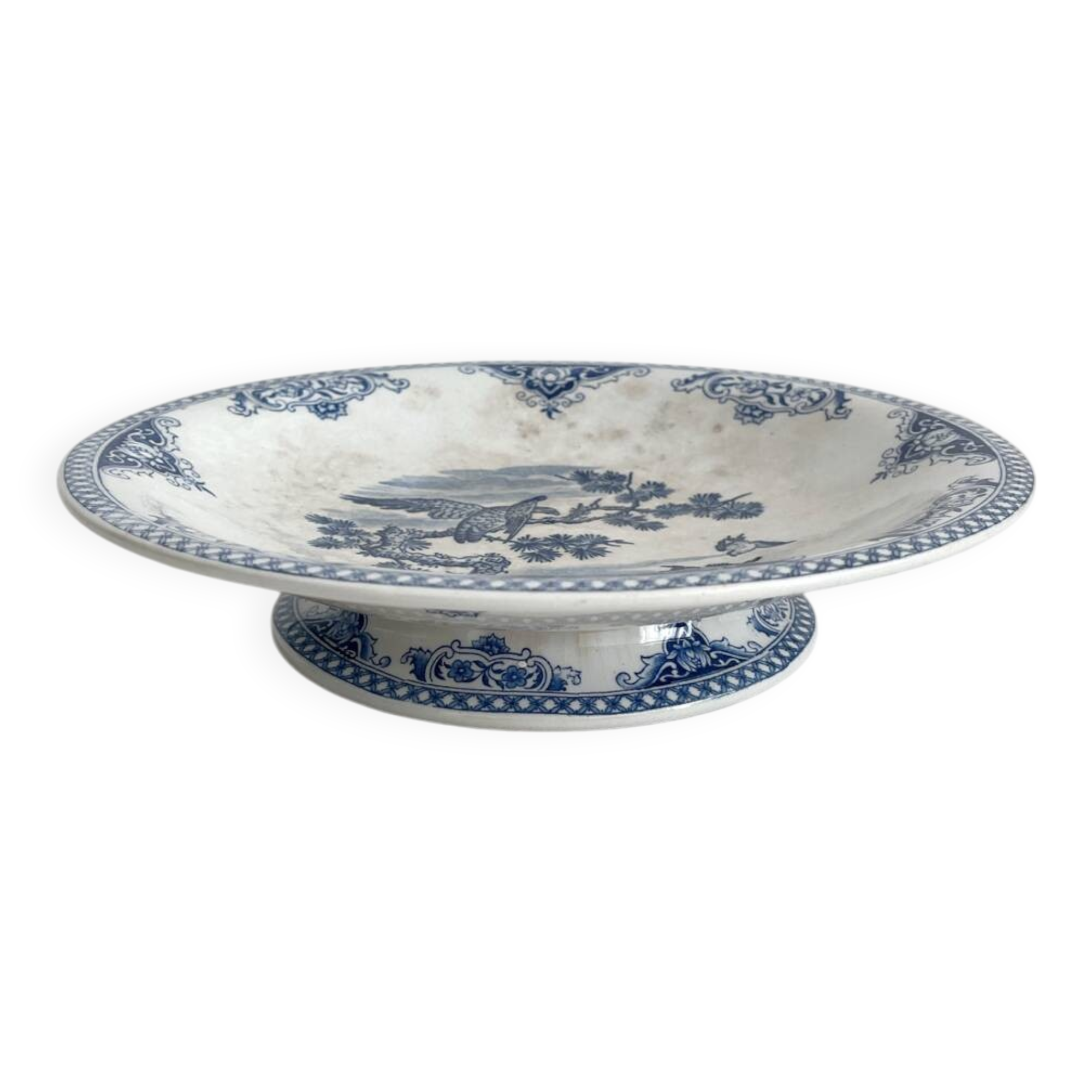 Low iron earthenware compote dish with Gien eagle decoration