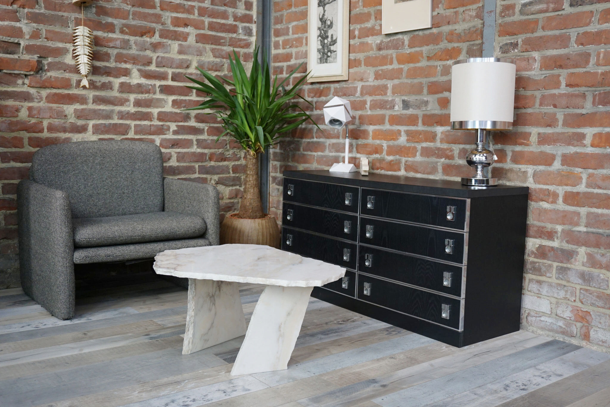 Brutalist design marble coffee table