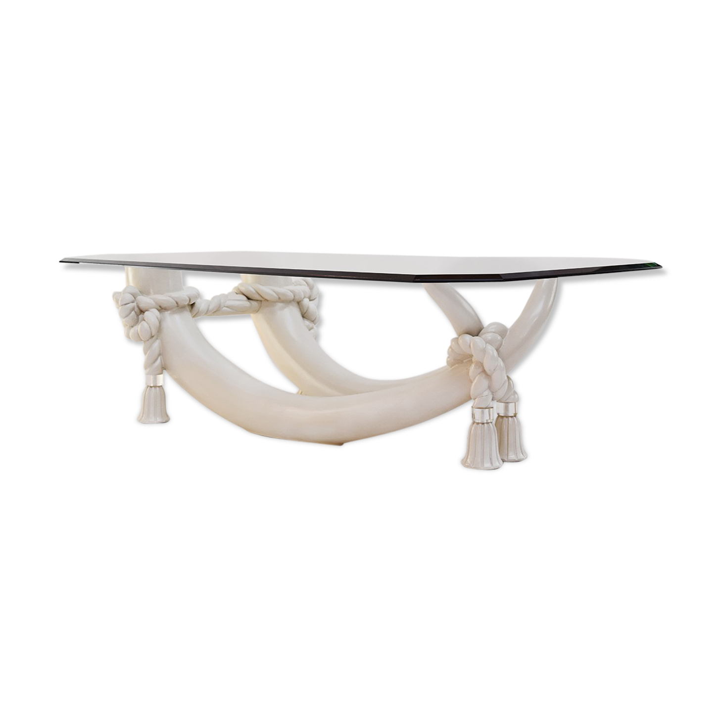 Hollywood regency style faux tusk coffee table, 1980s