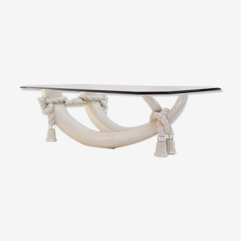 Hollywood regency style faux tusk coffee table, 1980s