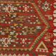 6x13 Beige & Red Wool Kilim Rug, 193x406Cm