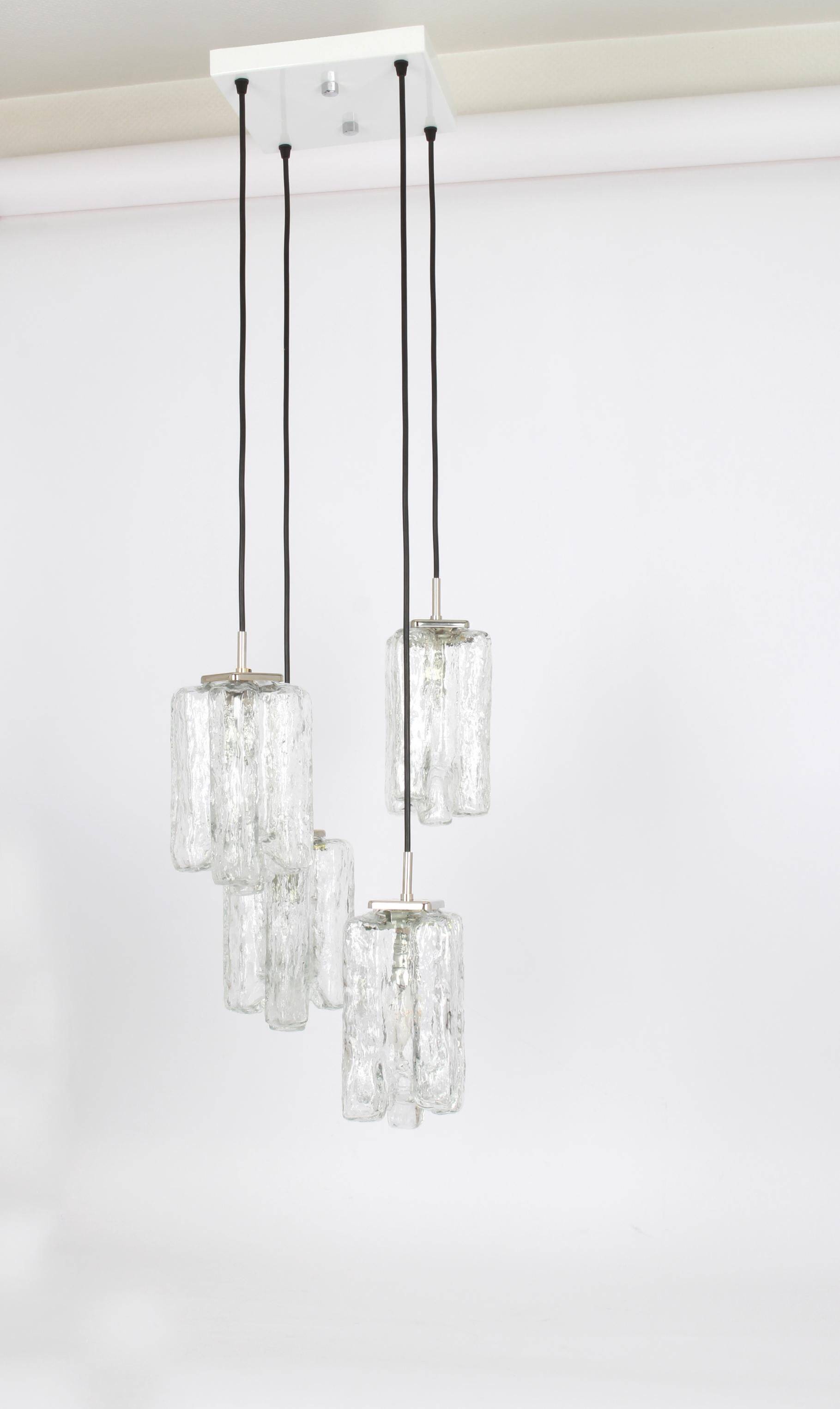 Superb cascading chandelier designed in Murano glass by Kalmar, Austria, 1970s.