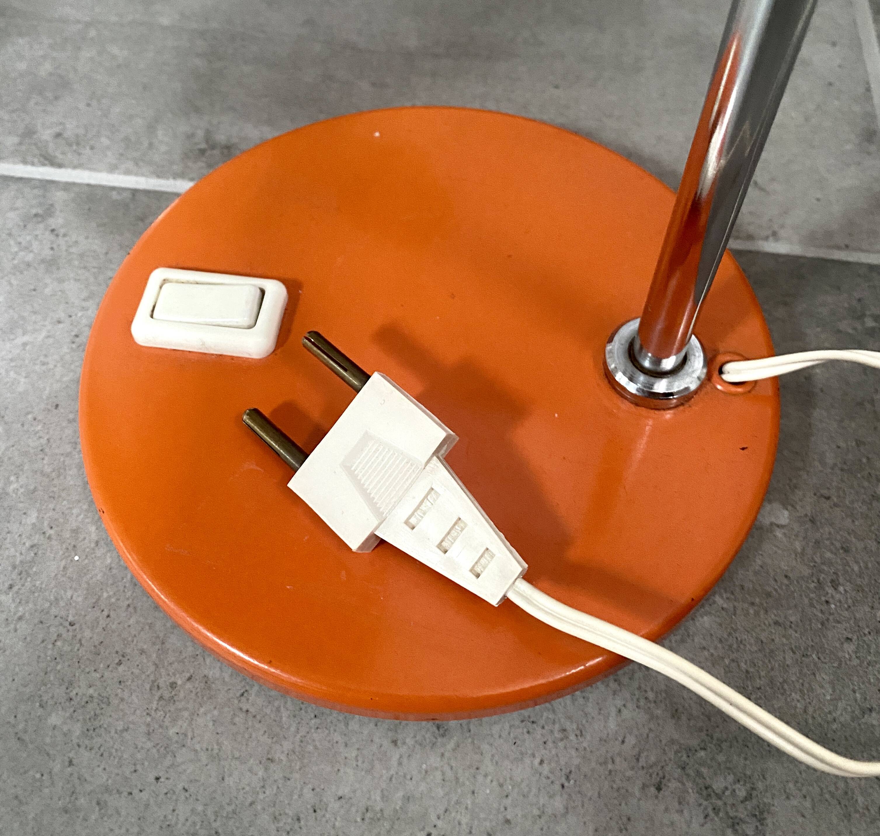 Orange lacquered metal and chrome desk lamp - circa 1970