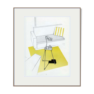 Kitsch art print from the 1950s/60s, modern décor. Wrought iron table.