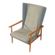 1950s wingback armchair in two-tone look, cherry wood, newly upholstered
