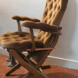 Pair of velvet folding chairs and an ottoman 1950