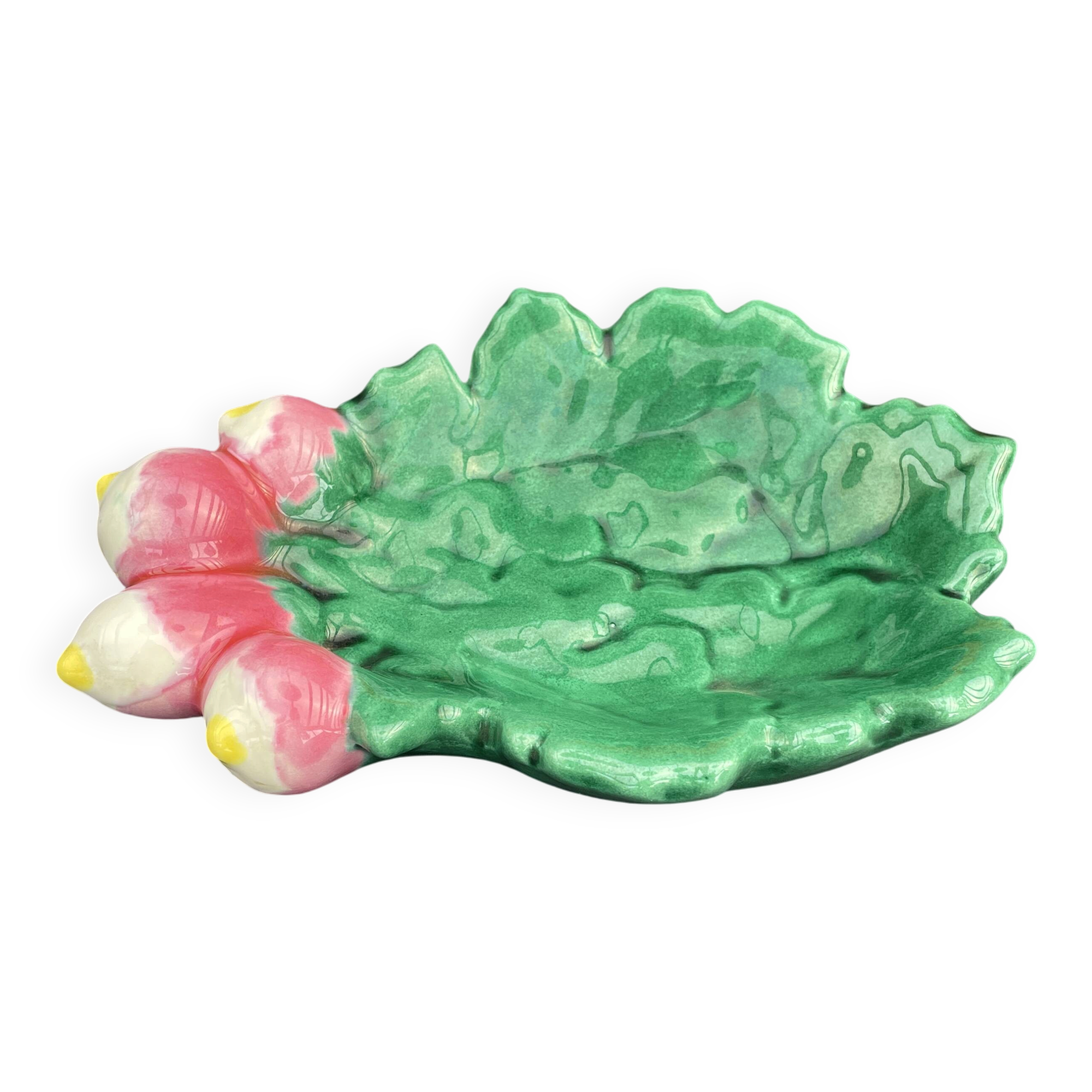 Vintage Vallauris ceramic catchall leaf radish handmade France