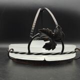 Art Deco wrought iron and frosted glass servant with vine leaves circa 1930