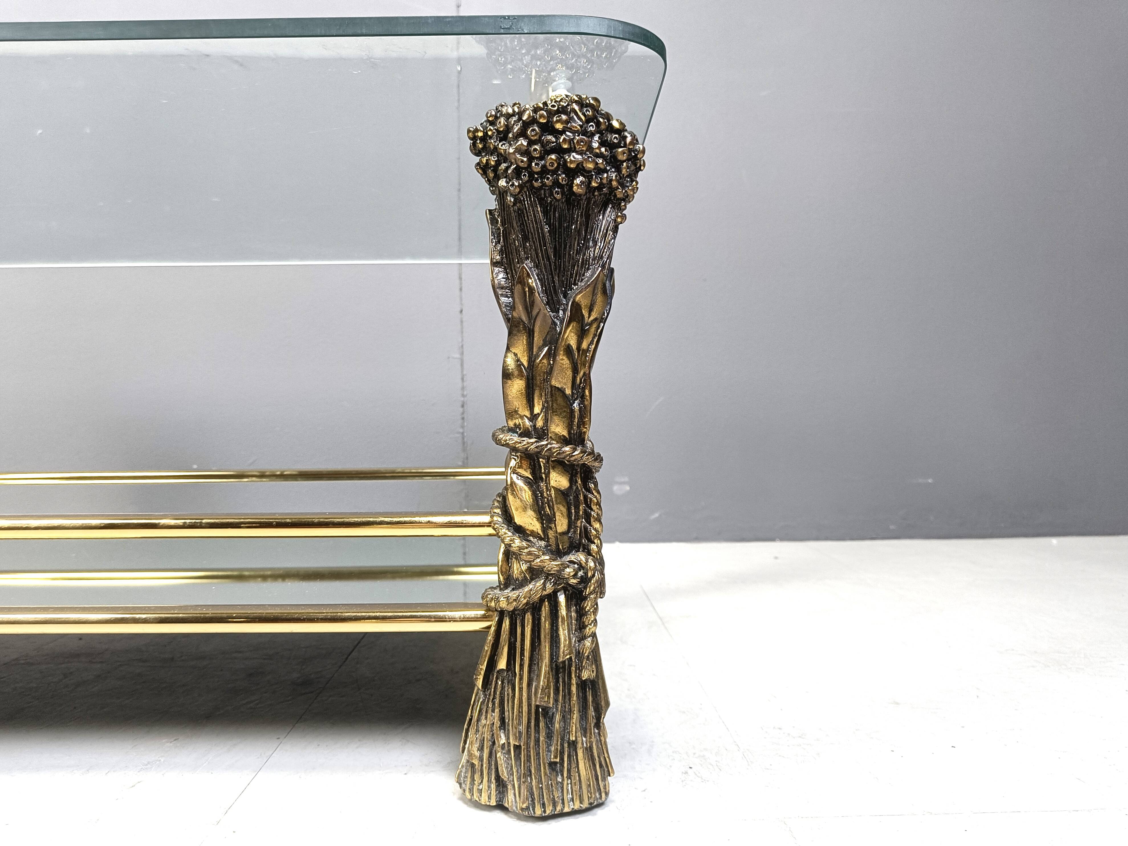Vintage brass flower coffee table, 1970s