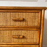Vintage woven rattan chest of drawers