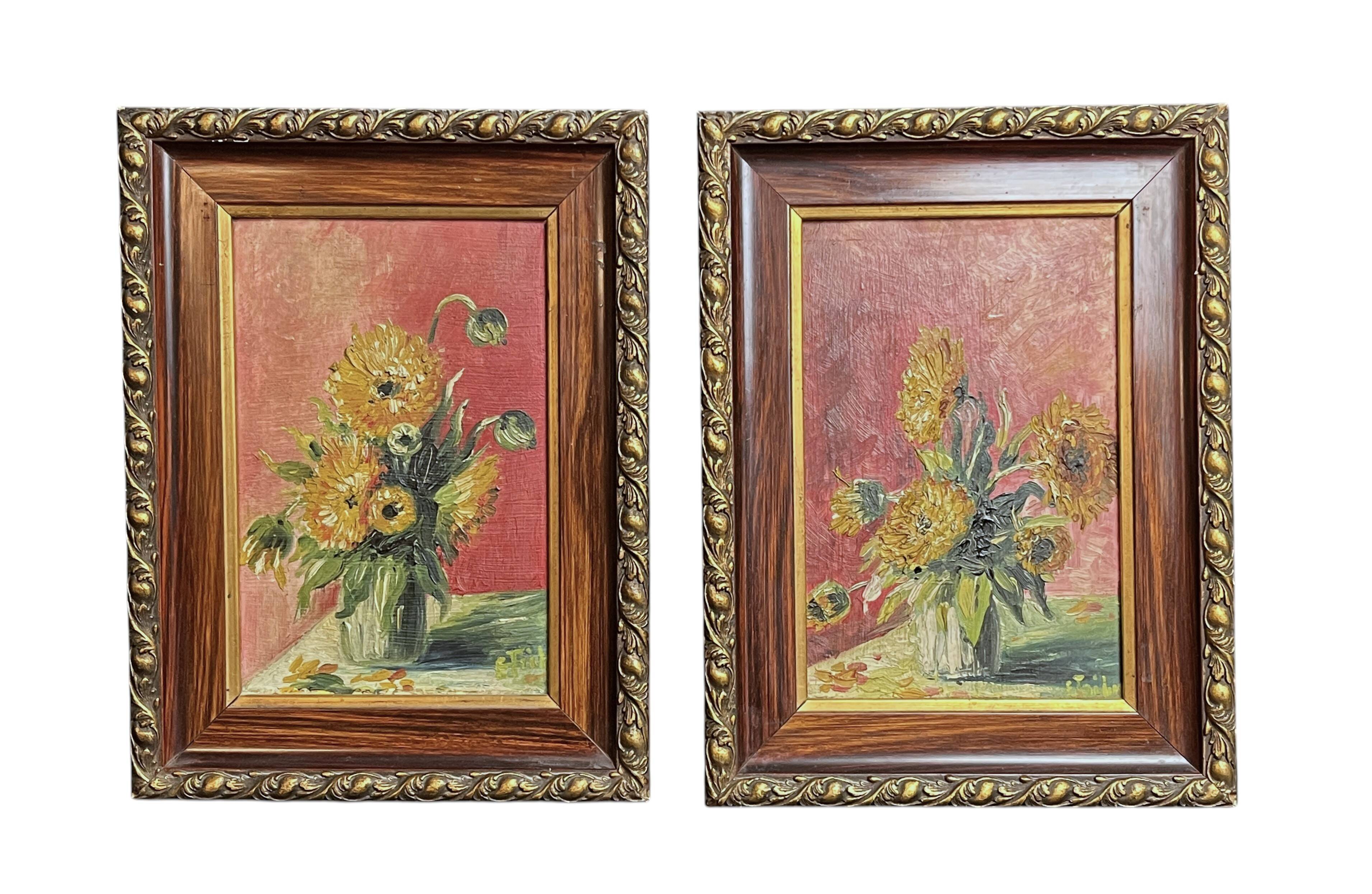 Oil on panel, pair of signed bouquet frames, early 20th century