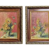 Oil on panel, pair of signed bouquet frames, early 20th century