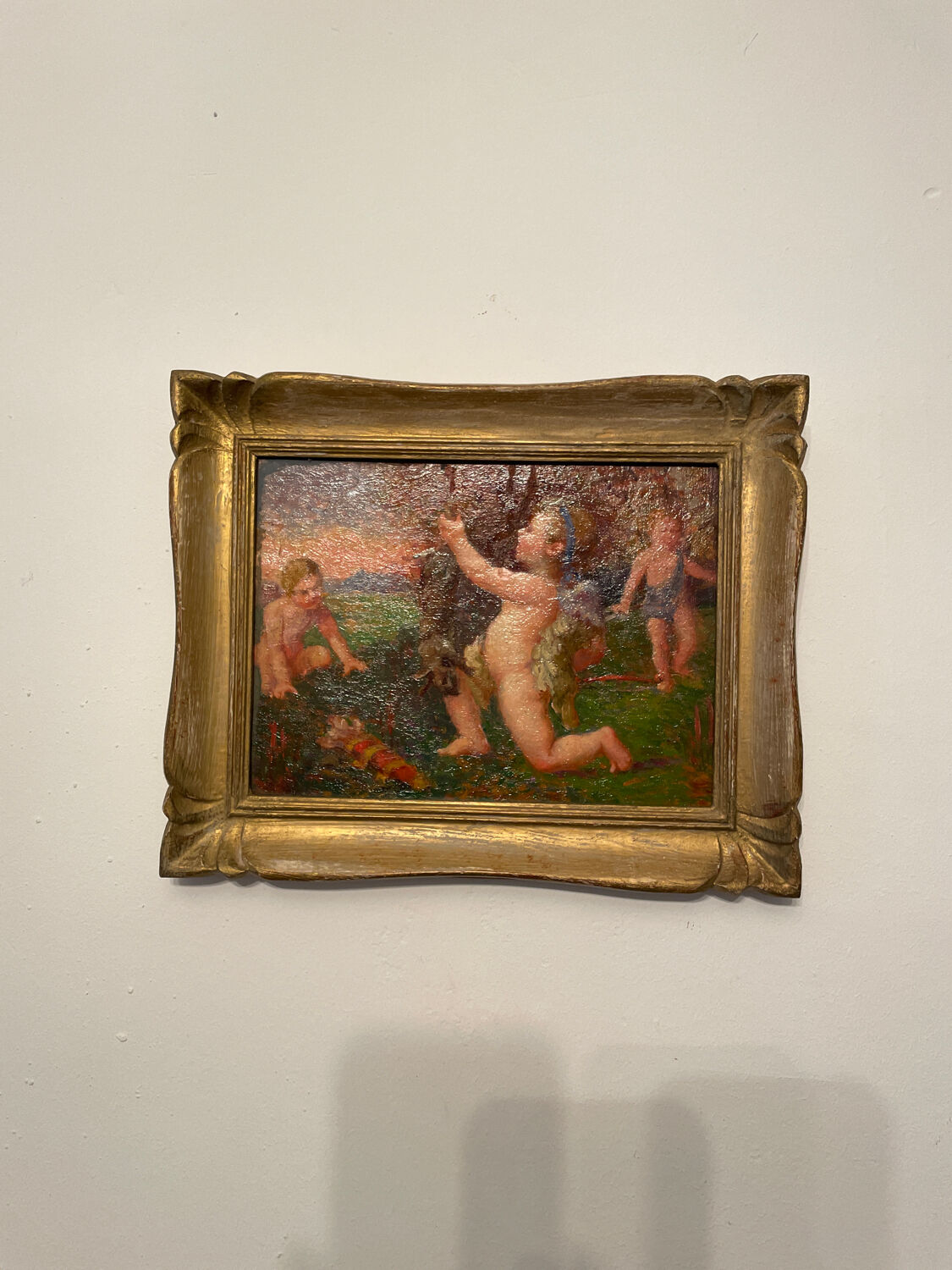 Old painting nineteenth oil on panel "Putti"