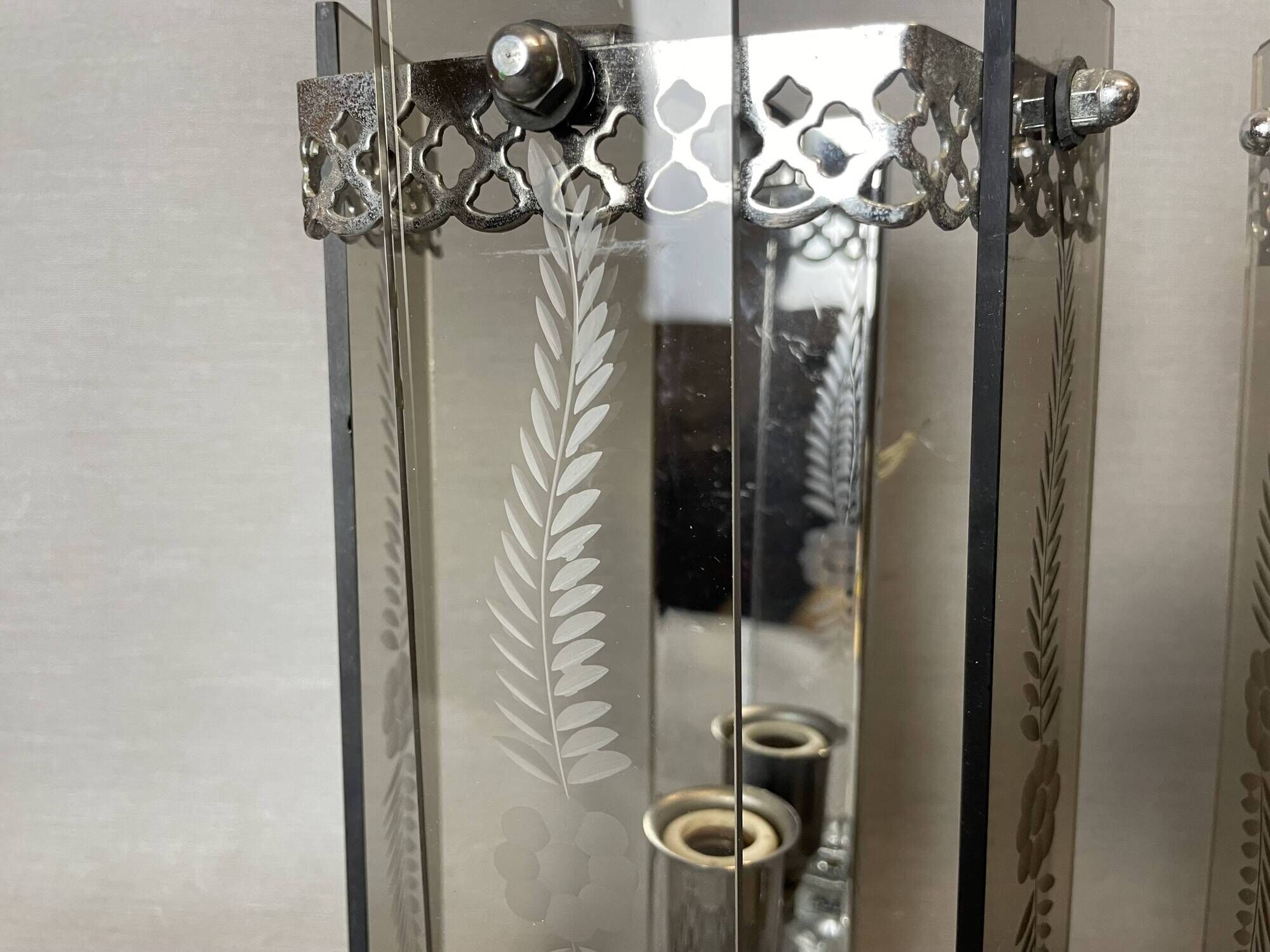 Set of 2 art deco revival smoked glass chromed  wall lamps