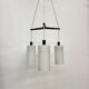 Mid-century design pendant lamp teak and opaline glass , 1970s