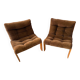 Small Scandinavian pine and velvet armchair