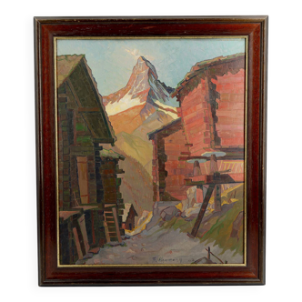 Swiss landscape view, "Findeln mit Matterhorn", Fr. WIPPERMAN, 1937
