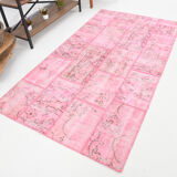 4x7 Soft Pink Vintage Patchwork Rug 225x123Cm