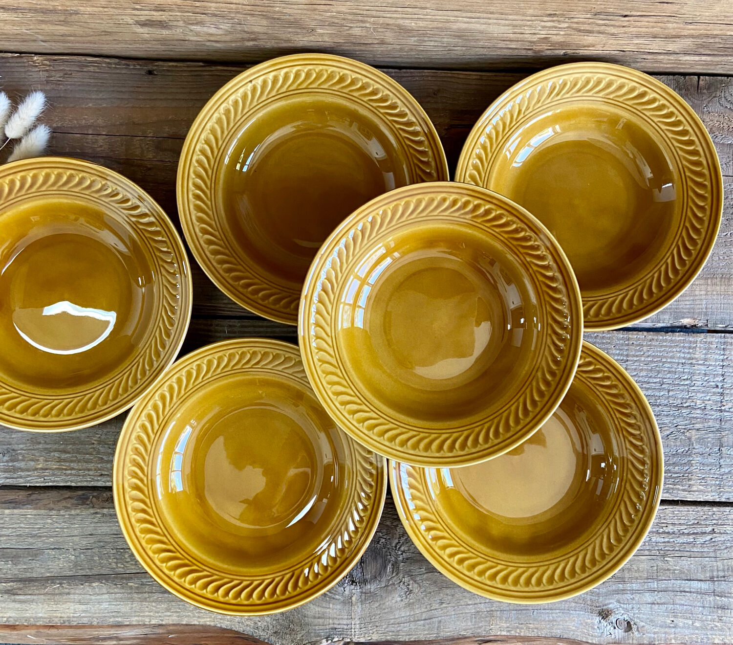 6 vintage Gien hollow plates