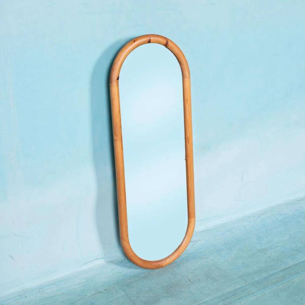 Vintage wooden psyche mirror from Sweden, 1970s, blonde pine.