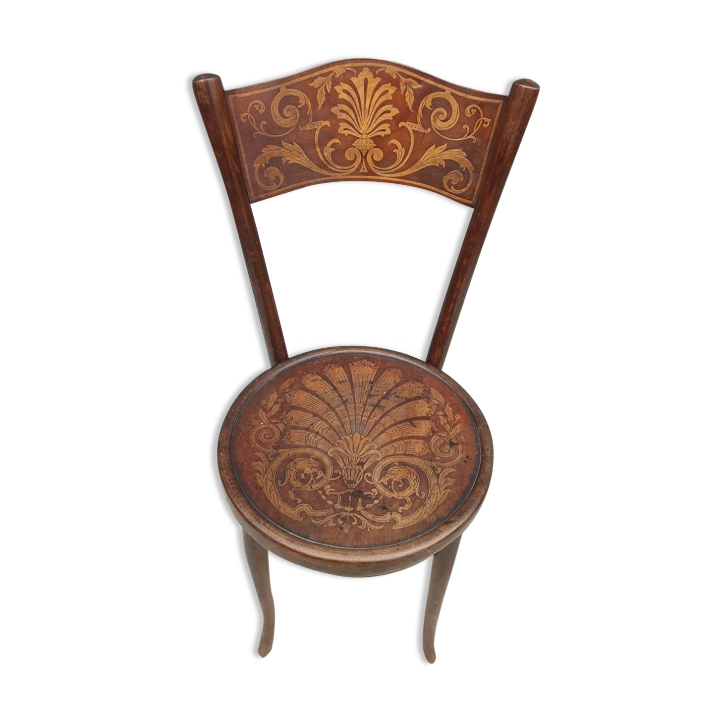 Bistro chair pyroengraved motif 1900 Art Nouveau