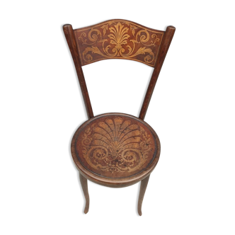 Bistro chair pyroengraved motif 1900 Art Nouveau