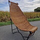 Fauteuil vintage en métal et osier grand modèle