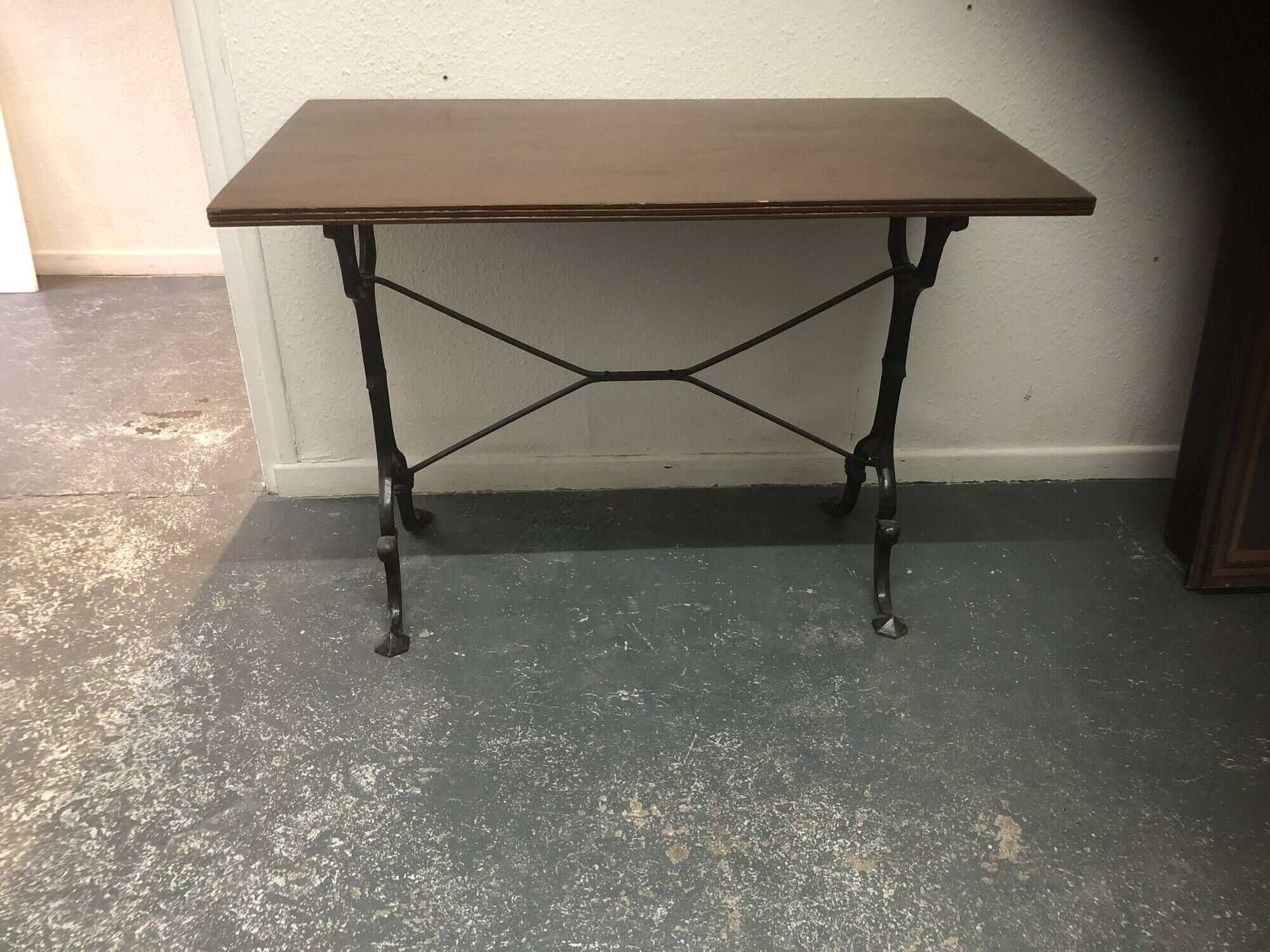 Old rectangular metal bistro table Wooden top Bar Restaurant