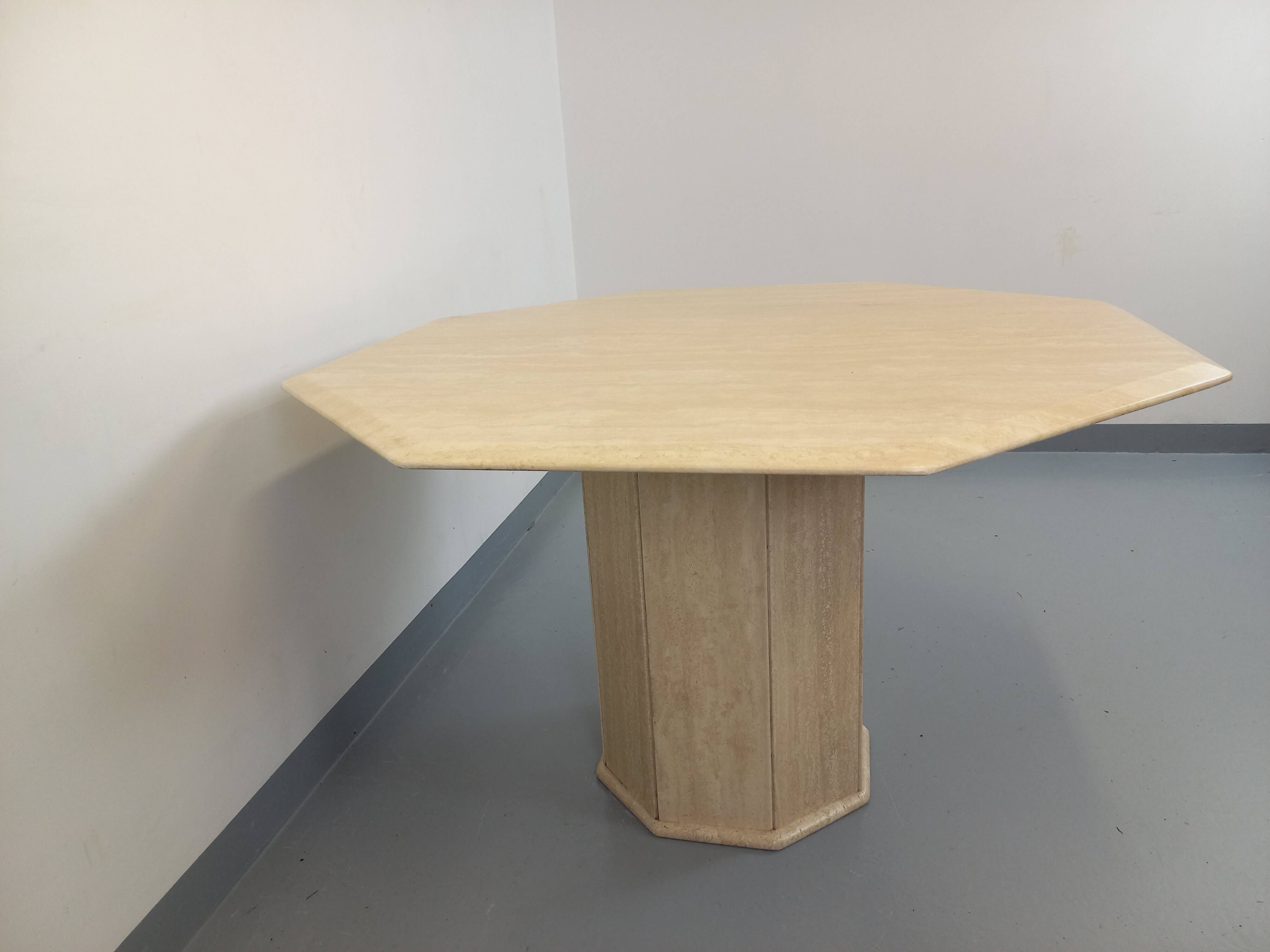 Vintage octagonal travertine dining table from the 70s 80s