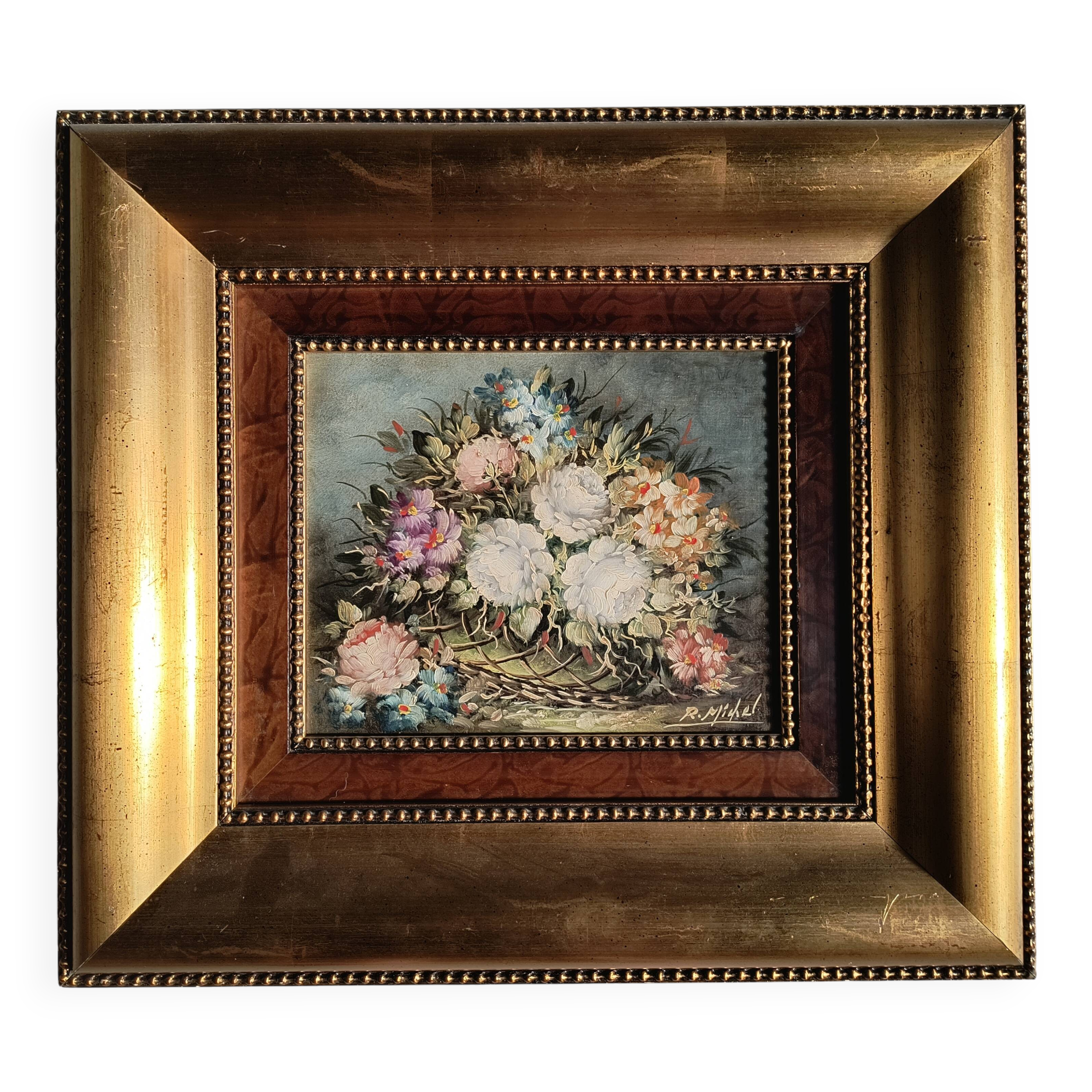 Oil on canvas signed R. Michel - Gilded frame with elm burl.