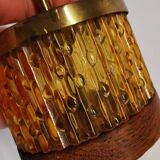 Swedish table lamp foot, made of wood, amber bubble glass and brass