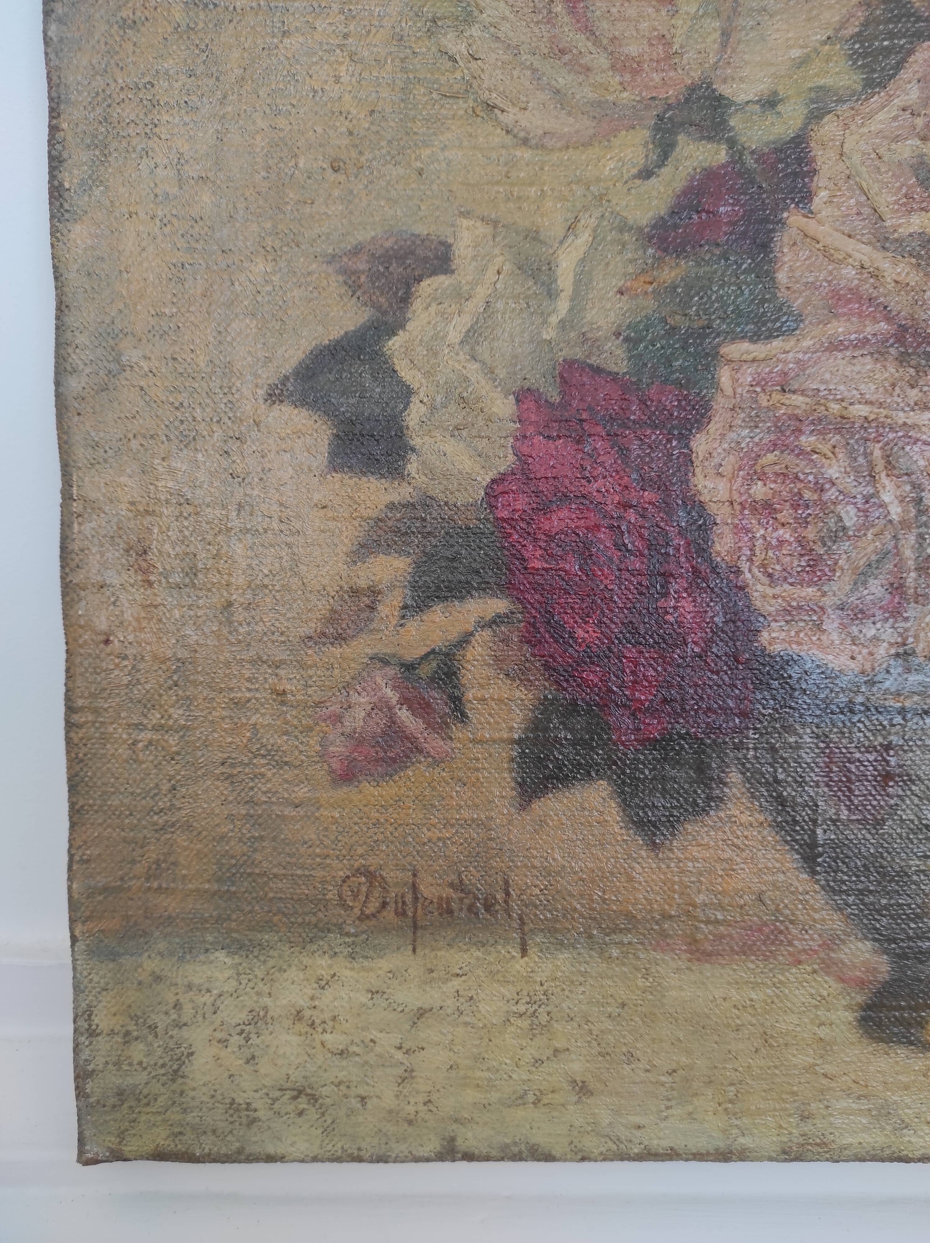 Painting on linen bouquet of flowers