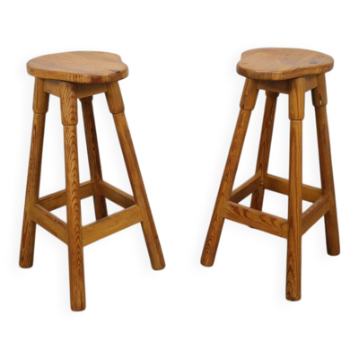Paire de tabourets de bar en pin, années 1970
