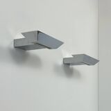 Pair of vintage wall lights, chrome and frosted glass, France, 1980.