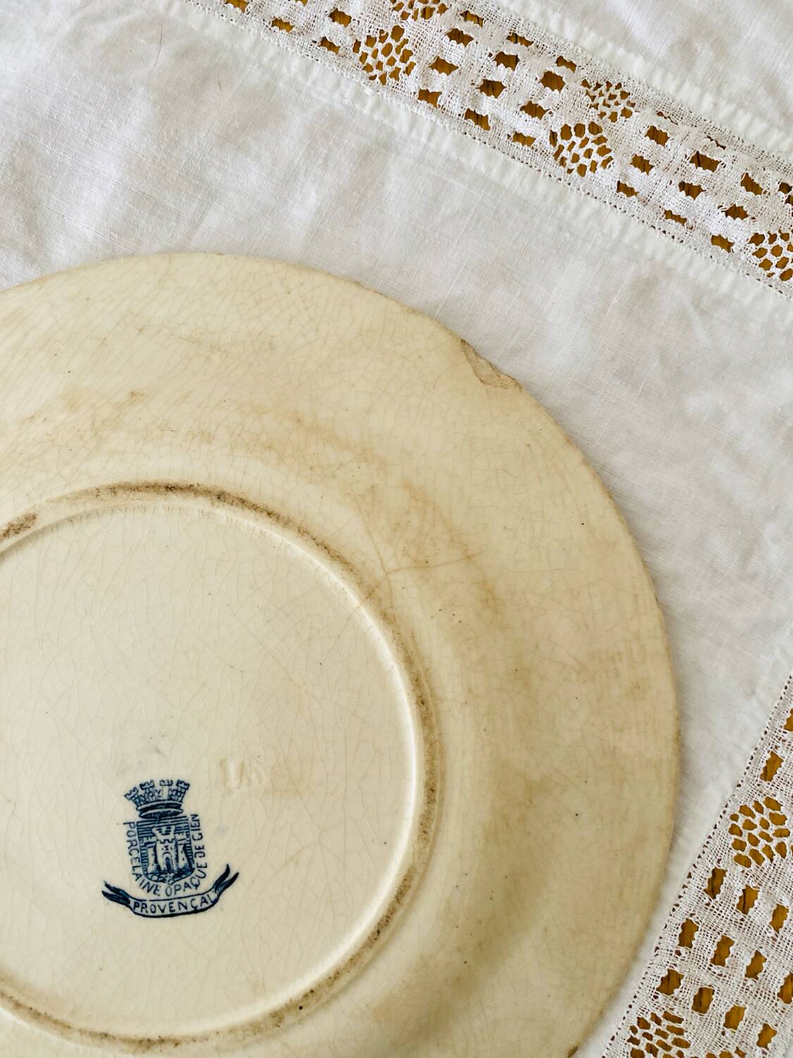 Antique opaque porcelain plates from Gien, Provençal model