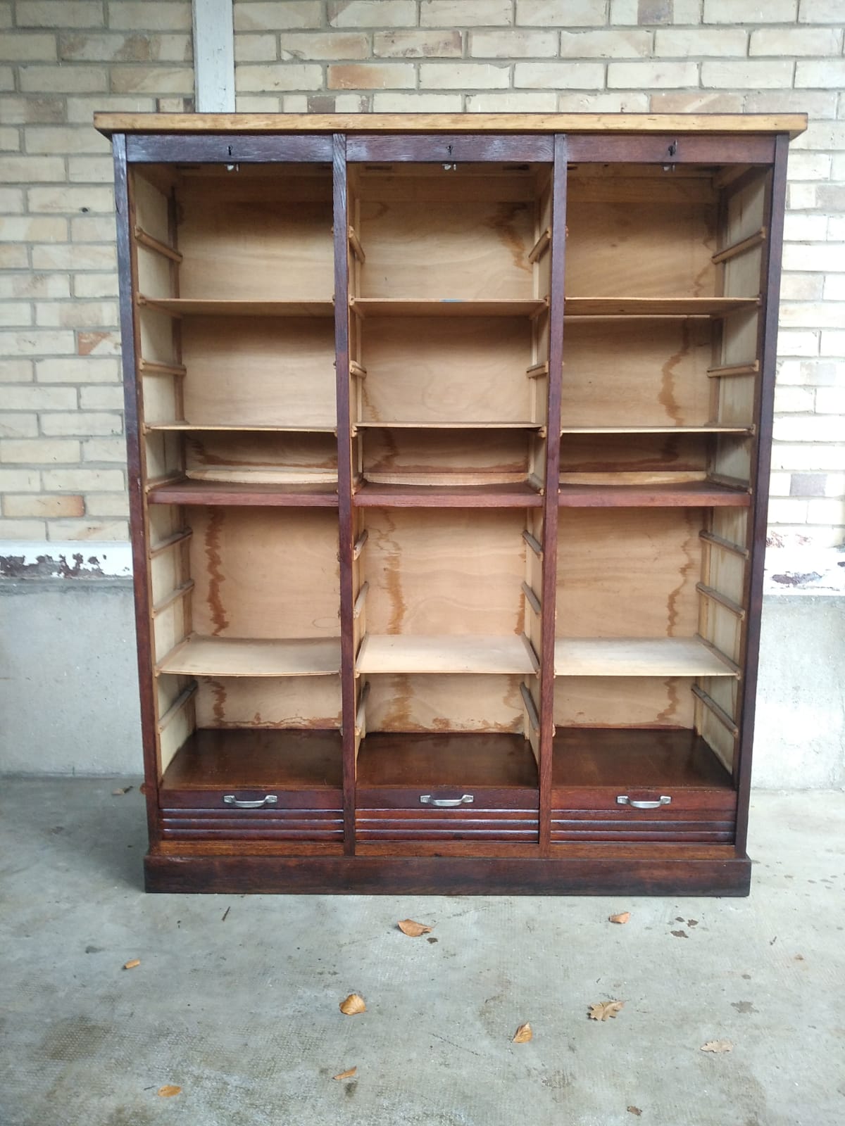 Vintage triple curtained filing cabinet, old 1930