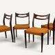 Set of 4 vintage teak and orange wool chairs – 1960s