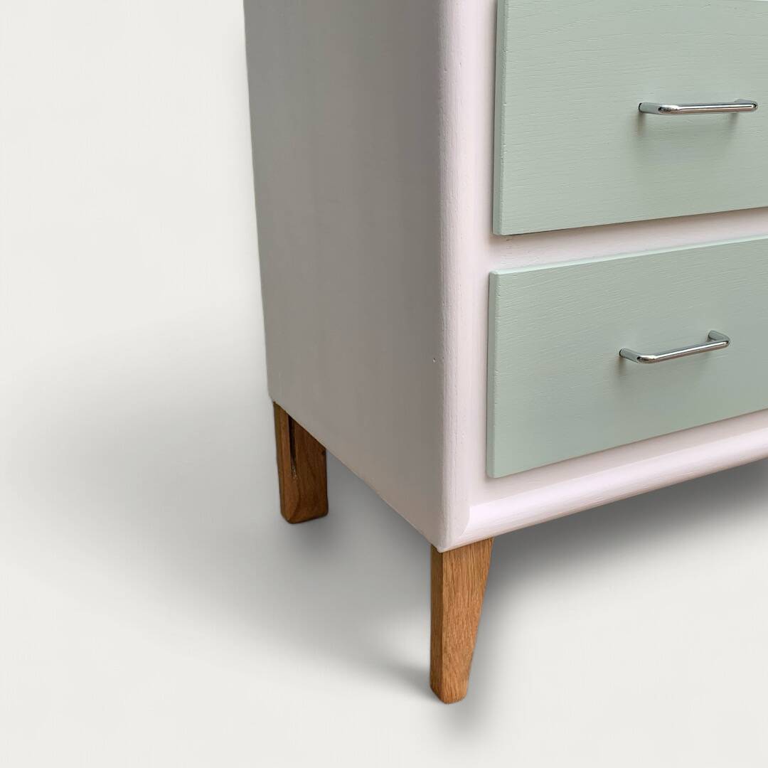 Vintage 1950s compass foot chest of drawers