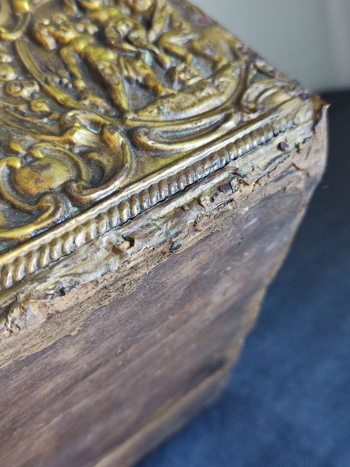 Old wooden box/casket covered with brass