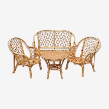 Lounge in rattan and bamboo