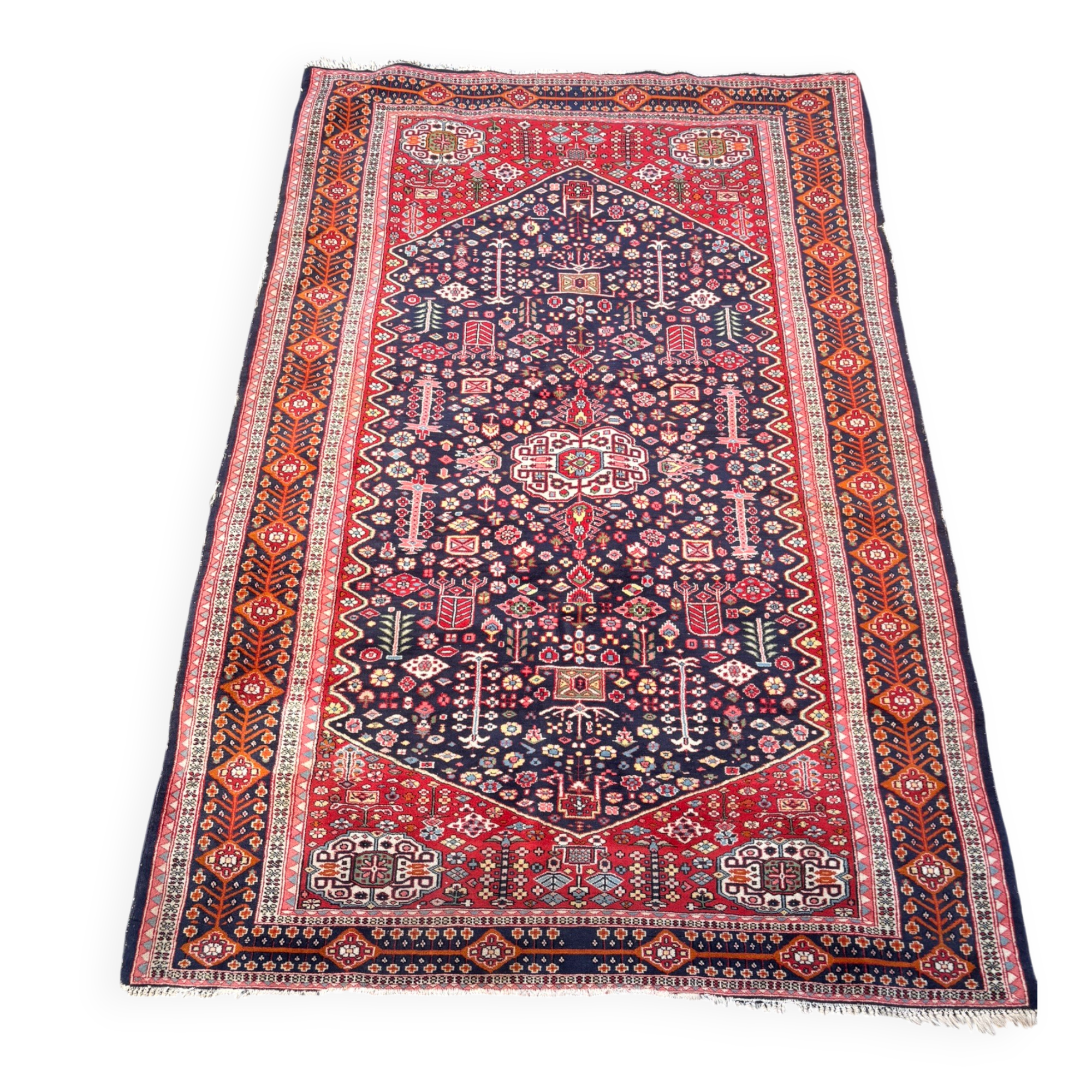 Ancient Senneh Persian rug 195x135cm handmade Herati wool Orient